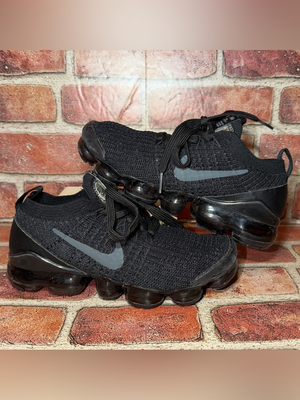 Pre-Owned Nike Air VaporMax Flyknit 3 Triple Black Sneaker Size 5 AJ6900-004